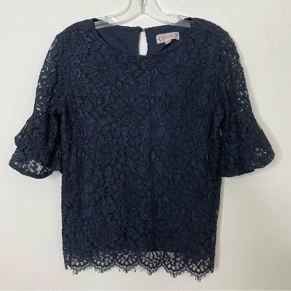 NANETTE LEPORE Lace Top Ruffle Sleeve Blouse Top Shirt Blue Women's Size Small - Picture 3 of 12